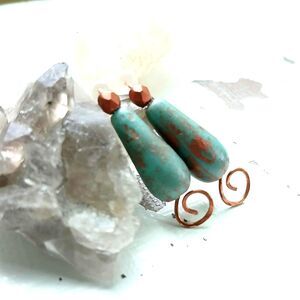 Boho Chic Beaded Stud Earrings, Turquoise Czech Glass Jewelry, Artisan 1.5"